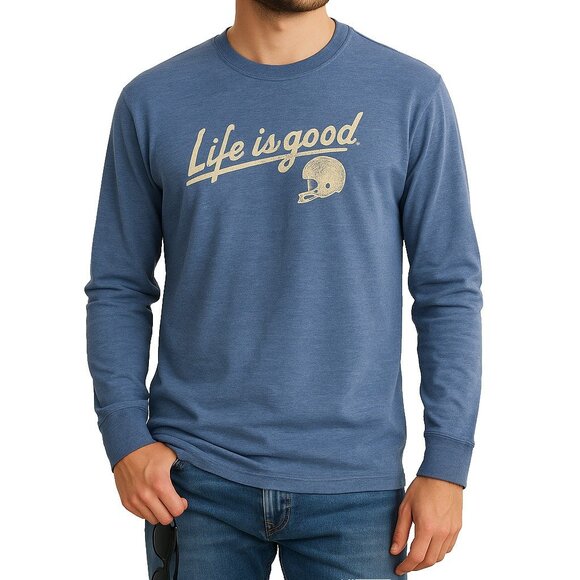 Life is Good Mens L Blue Long Sleeve Graphic T-Shirt Football Helmet Logo Casual - Picture 1 of 11